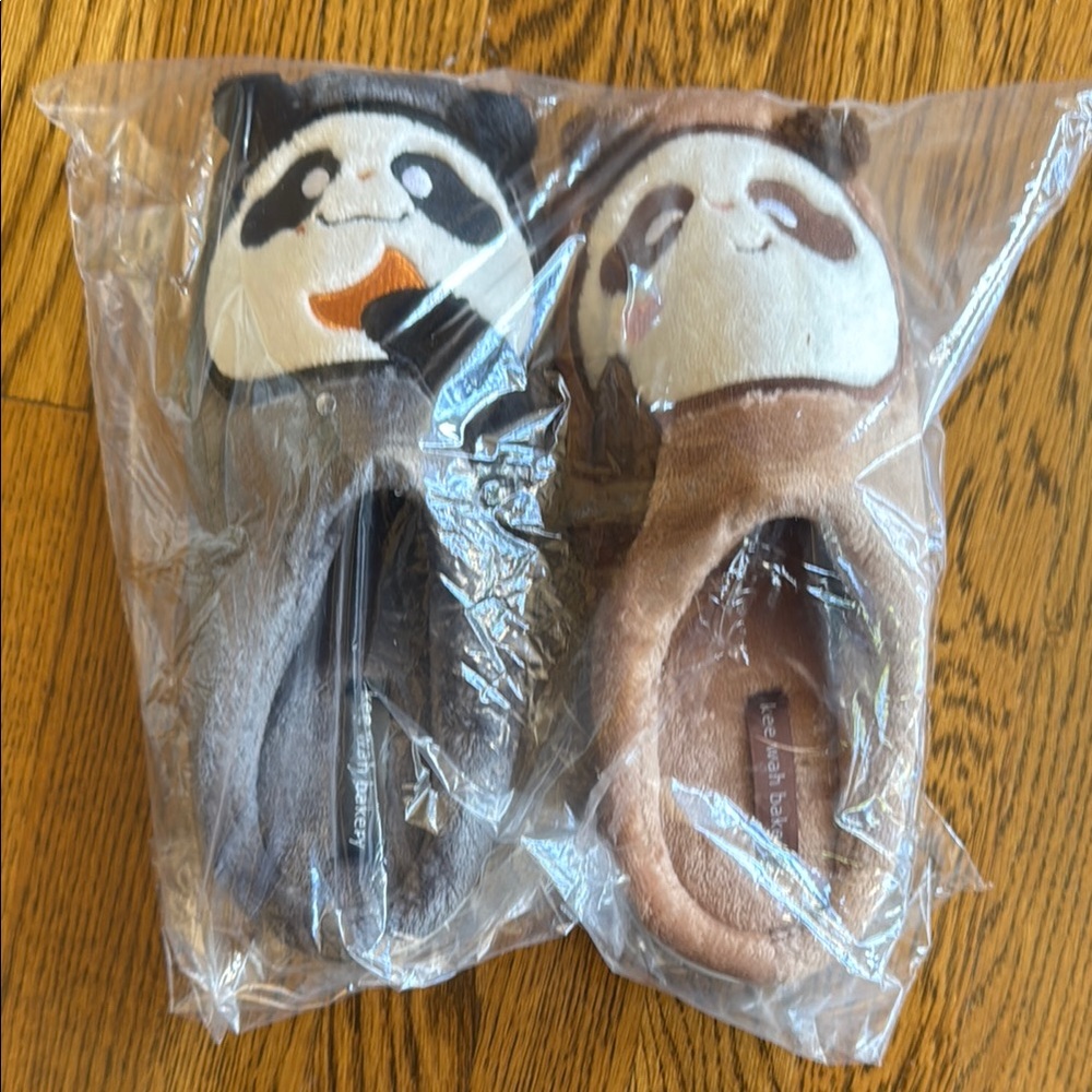 Panda Slippers in Gray and Brown